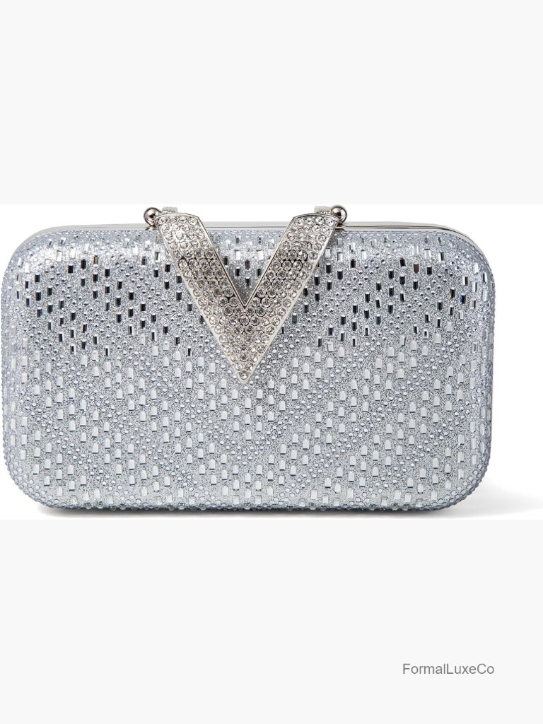 V-Shaped Rhinestone Clutch Purse, Sparkly Evening Handbag For Wedding Prom,